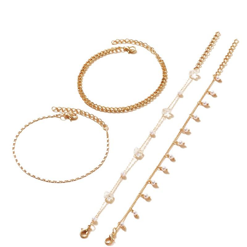 European Style Multi-Layer Metal Chain Anklet Set - Trendy Stackable Foot Jewelry