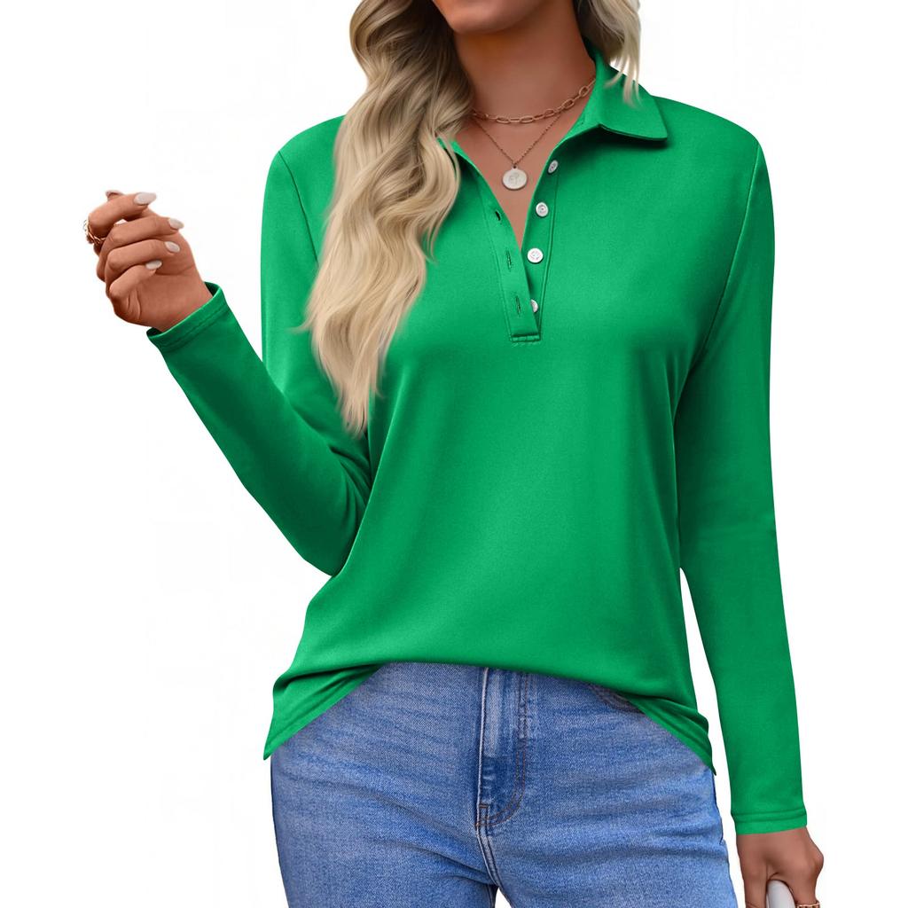 Damenmode Lässig Revers Kurz Langarm Einfarbiges Hemd Damen Button-Up Tops