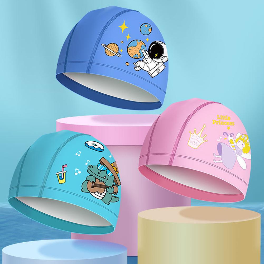 Kinder Badekappe Niedlich Wasserdicht Hochelastisch Ohrenschutz Badehut für Jungen Mädchen Cartoon Kind Schwimmzubehör