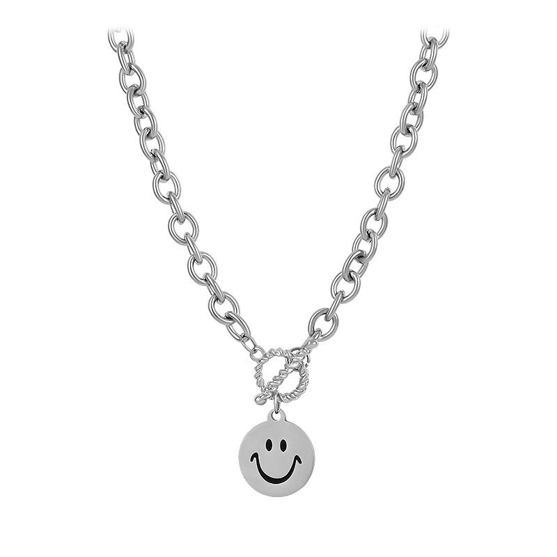 

Smiley face round brand necklace female hip hop ins trendy cool sweater chain couple simple versatile collarbone chain male trendy jewelry female