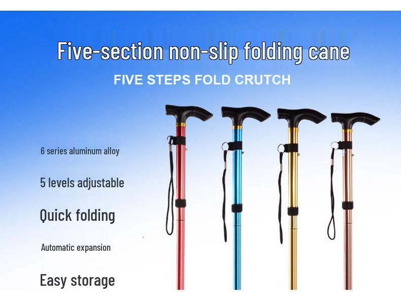 Outdoor Folding Telescopic Trekking Pole - Five-Section Walking Stick for Elderly