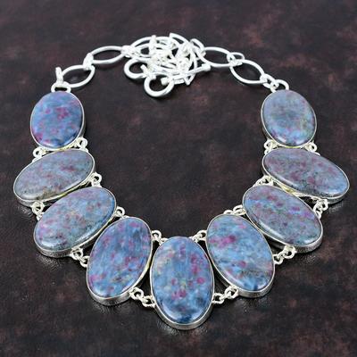 Ruby In Blue Kyanite Necklace 925 Sterling Silver Necklace Adjustable Chain Necklace Gemstone Handmade Jewelry Gift For Women Unique Jewelry
