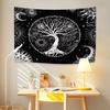 Schwarzes Bohemian-Stil-Wandteppich mit einem schönen und psychedelischen Hintergrund aus Lebensbaum-, Sonnen- und Mond-Elementen
