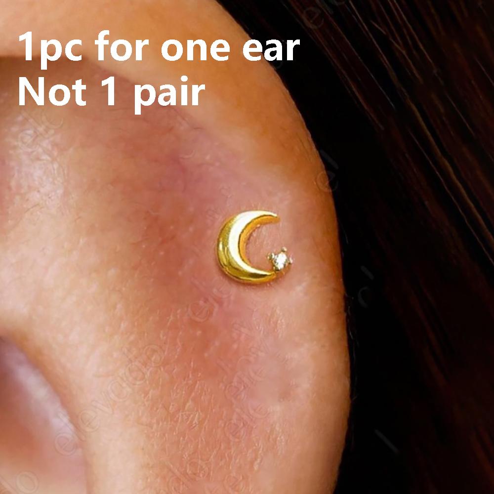 1PC Stainless Steel Star Moon Sun Stud Earrings For Women Simple Daily Wear Cartilage Piercing Earring Punk Unisex Rock Jewelry
