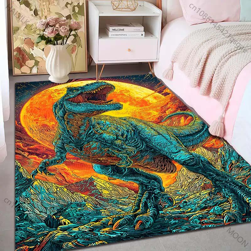 1PC Dinosaur Roaring with Full Moon Print Carpet Rug for Living Room Bedroom Sofa Doormat Home Decor Non-slip Floor Mat