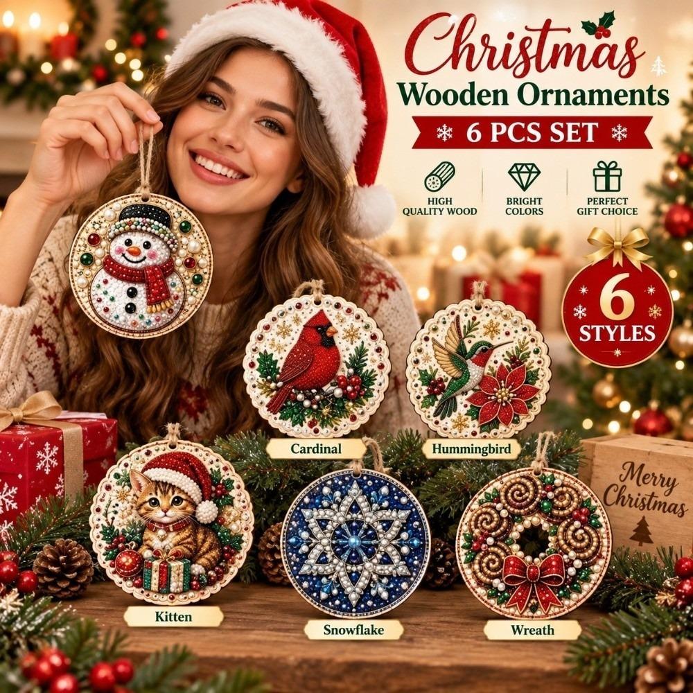 6 Piezas Adornos Navideños de Madera para Manualidades Papá Noel Adorno Colgante para Árbol de Navidad Tema Navideño