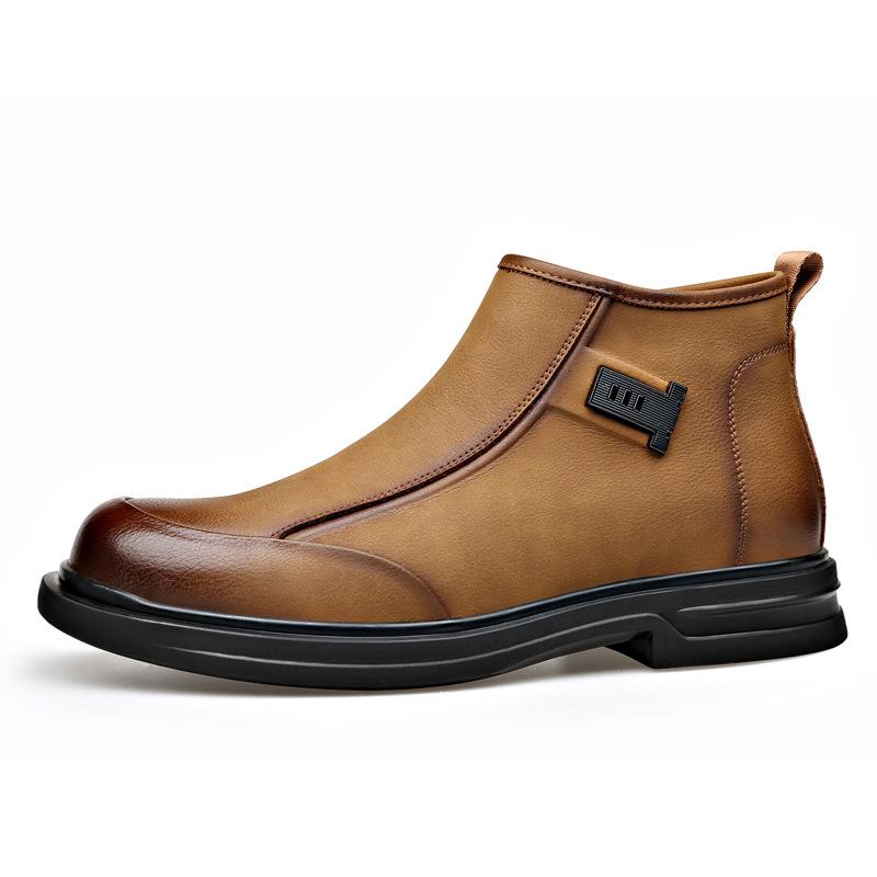 Autumn Winter Zipper Designer Ankle Boots for Men Solid Color Fashion Casual Work Shoes Male High Quality Cow Leather Boots Man