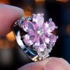 Trendy Pink Zircon Crystal Flower Vintage Silver Color Wedding Bands Engagement Rings For Women Men Minimalist Jewelry