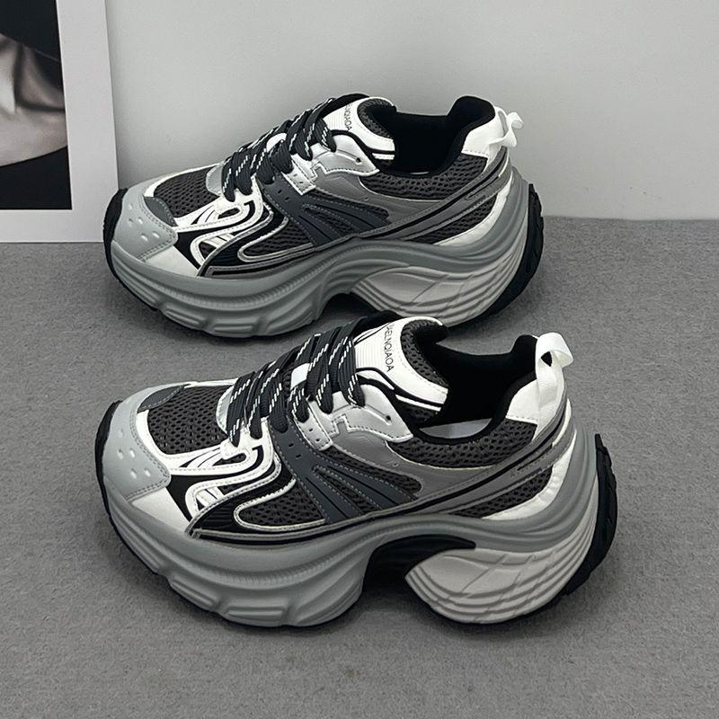 Women's 2025 Autumn & Winter Genuine Leather Dad Shoes, 8cm Thick Sole, Height-Increasing, Versatile Casual Plus Velvet Cotton Shoes