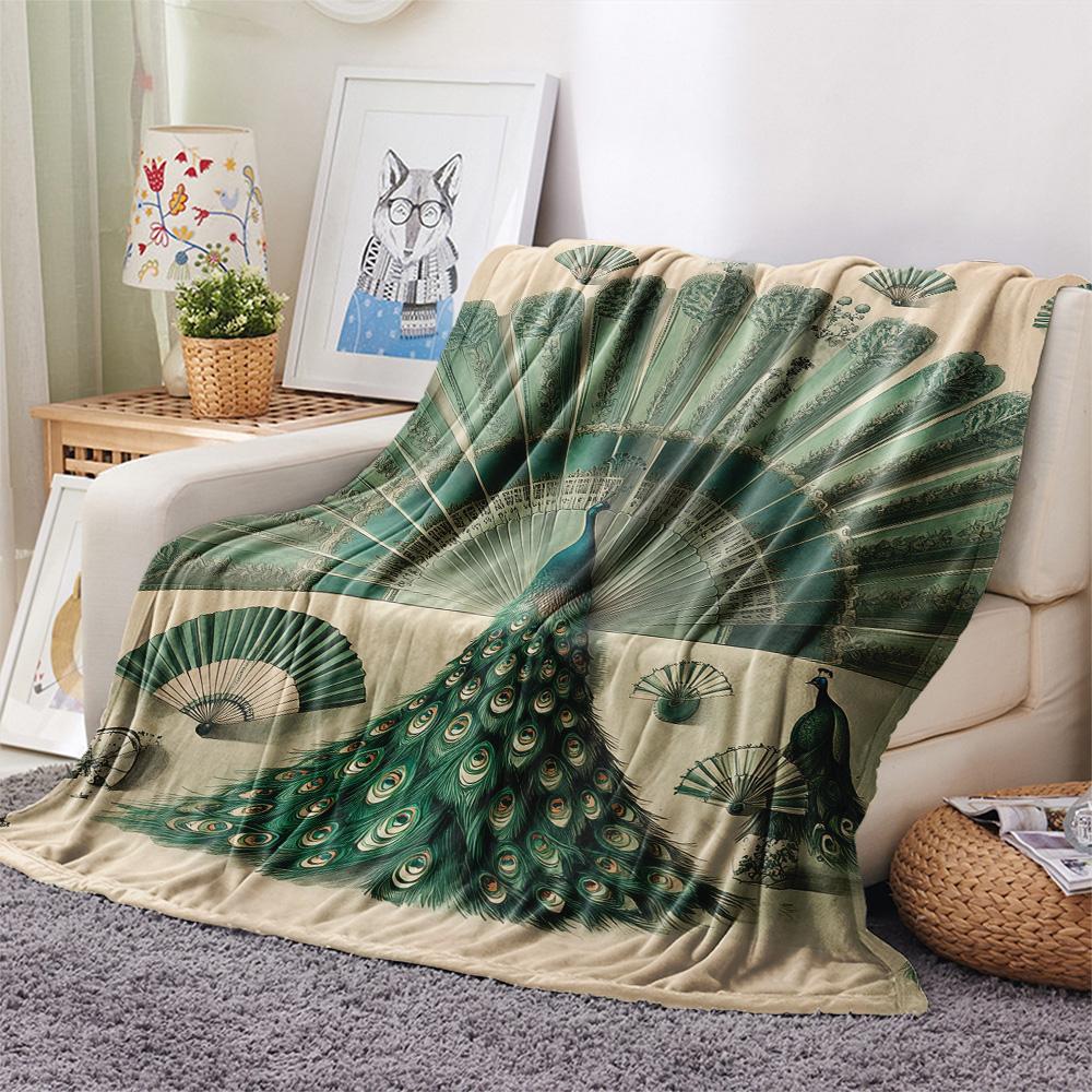 Peacock 2 Print Flannel Blanket, High Quality Comfortable for All Seasons, Home Decor, Warmth and Comfort