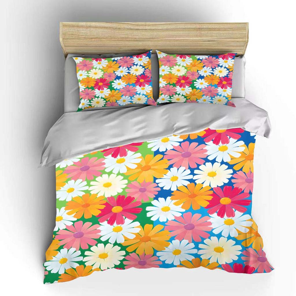 Multiple Sizes Colorful Daisy Pattern Bedding Set 1 Duvet Cover 2 Pillowcases For Adult And Children Luxury Gift Full Size