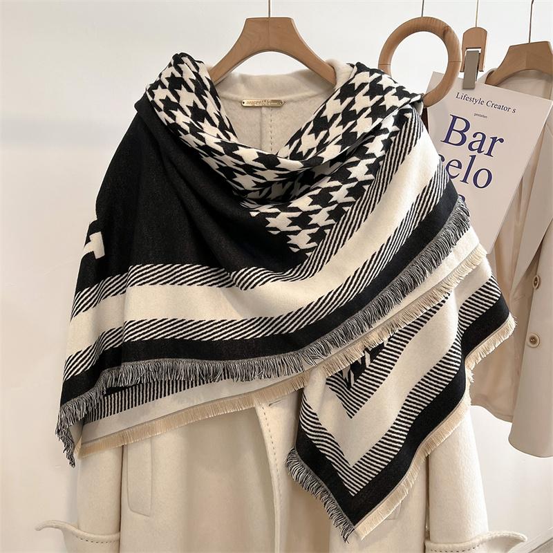 Winter Thick Warm Double Cashmere Scarf Shawl For Women Fashion Lady Long Camellia Temperament Blanket Bandana