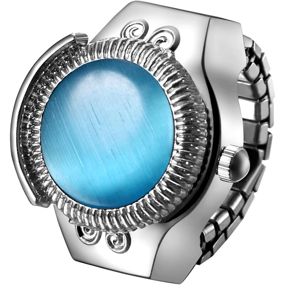 Jewelrywe Women s Opal Antique Ring Watch Free Size Analog Waterproof Quartz Alloy Stainless Steel Silver