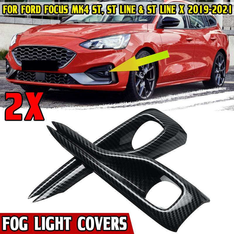 Carbon Fiber Look Car Front Fog Light Cover Fog Lamp Cover Shell Bezel For Ford For Focus MK4 ST ST Line & ST Line X -