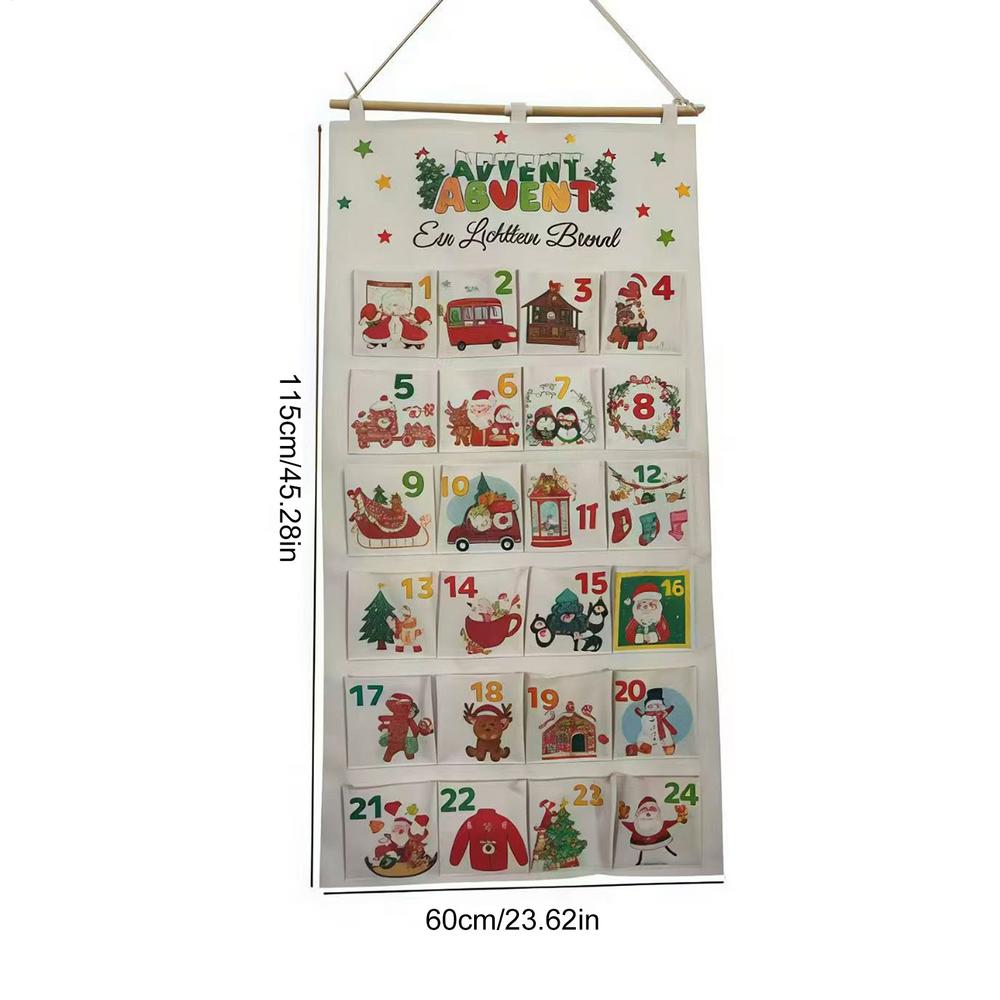 Christmas Advent Calendar 24 Pocket Canvas Wall Decor Reusable Children's Christmas Countdown Surprise Gift Hanging Bag