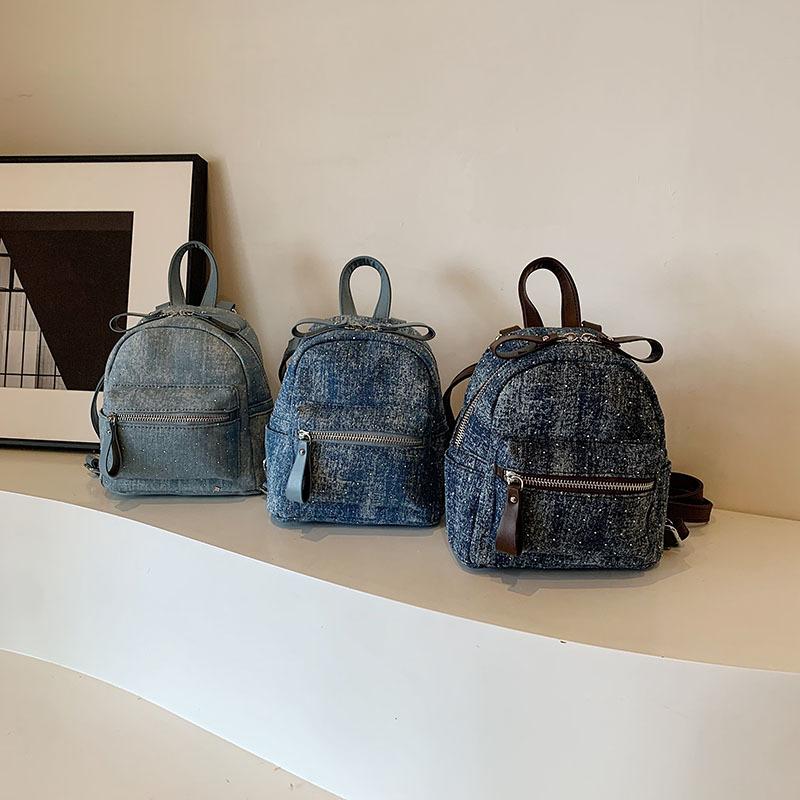 Schulrucksack für den Unterricht, weibliche koreanische Version Instagram Mode Denim Trendiger kleiner Rucksack, Sommer Vielseitige Damen Tasche