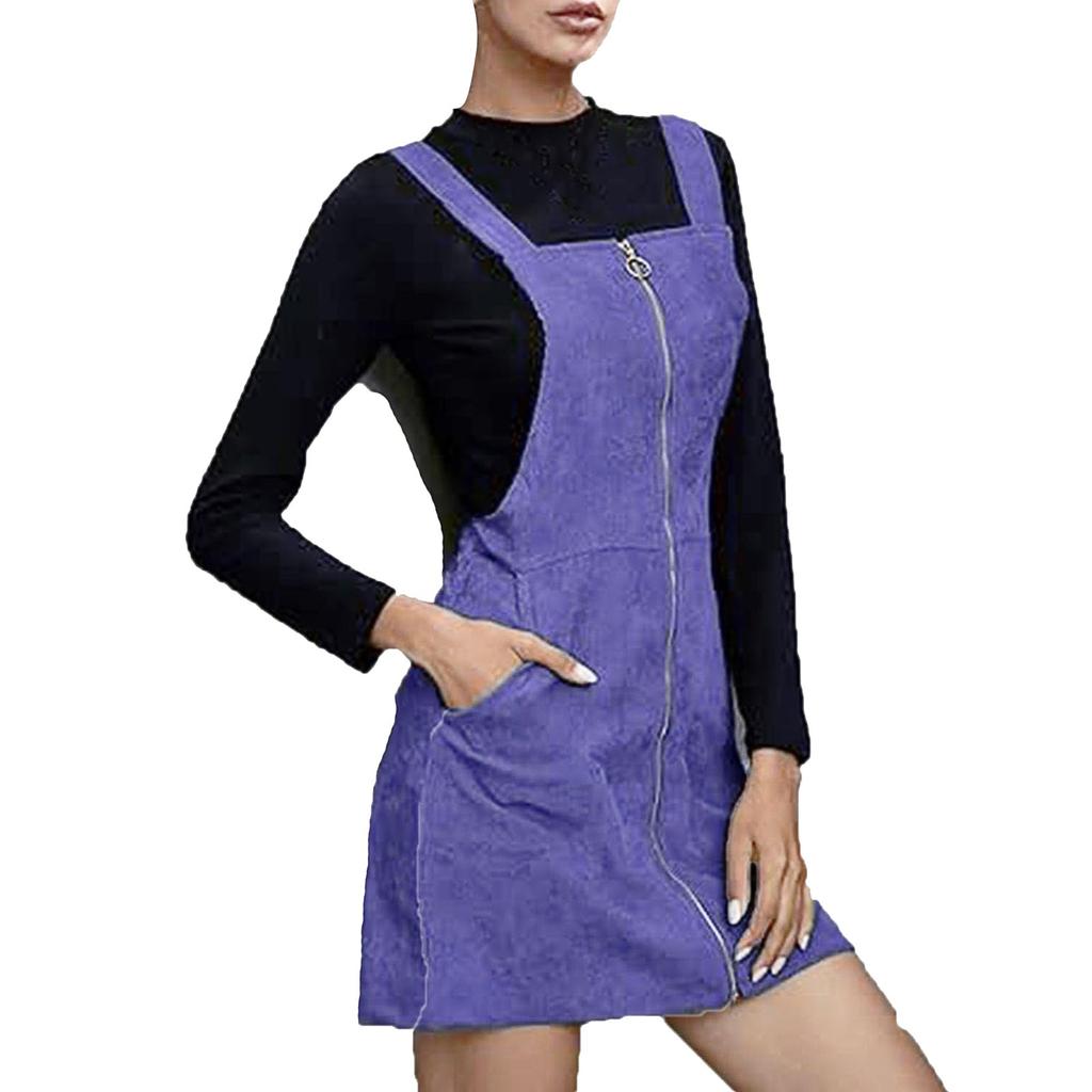 Damska modna sztruksowa jednokolorowa całoroczna damska sukienka bez rękawów z zamkiem błyskawicznym i kieszeniami na co dzień