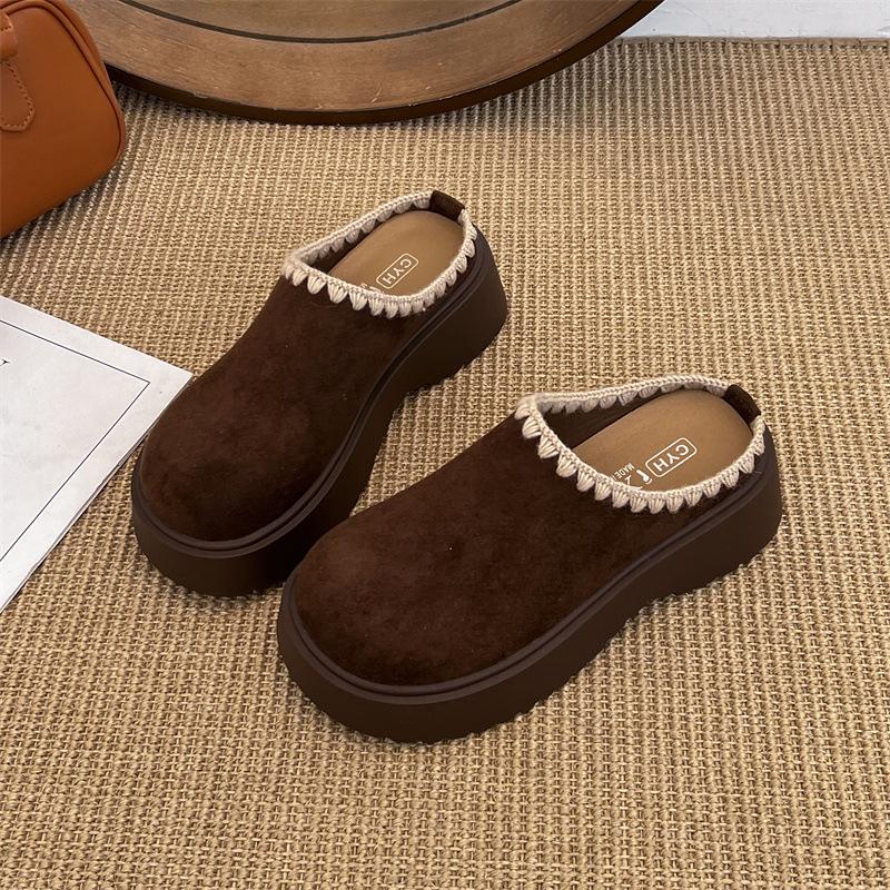 

Retro thick-soled bag head slippers for women s outer wear, new small man, one foot and half slippers 40 темно-коричневого