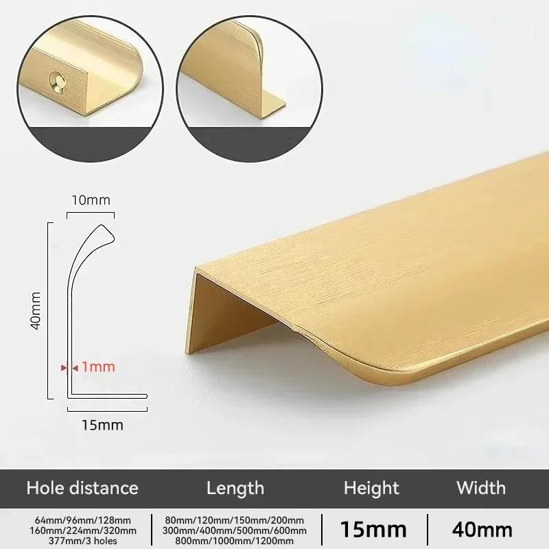 Hidden Door Handles Black Golden Mount Finger Edge Drawer Pull Concealed Handle Aluminum Alloy Long Furniture Handles Hardware