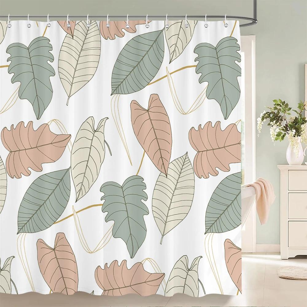 Tropical Plant Leaves Shower Curtain Nordic Minimalist Floral Bath Curtain Waterproof Fabric 3D Bathroom Curtains With Hooks