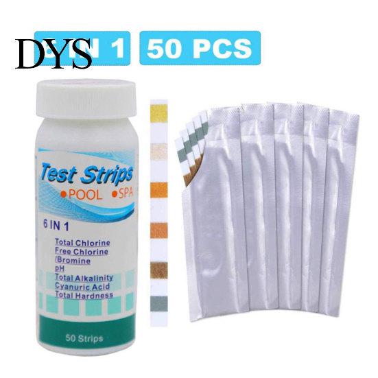 50Pcs 6-in-1 Pool PH Residual Chlorine Alkalinity Hardness Test Paper Strip