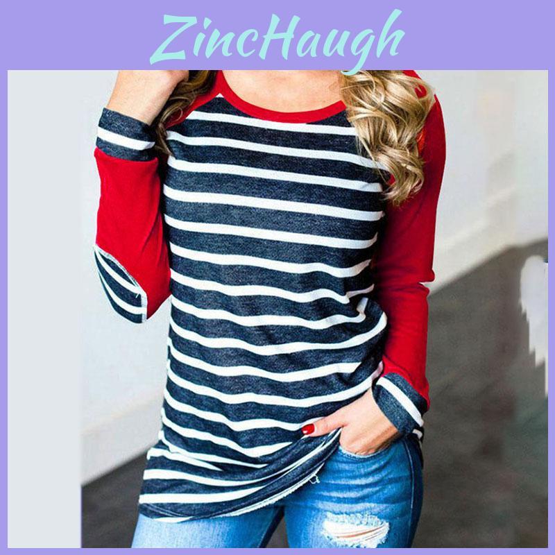 Autumn Striped New Stitching Round Neck Longsleeved Tshirt Shirt Bottoming