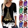 3/4 Sleeve Shirts For Women Christmas Print Graphic Tees Blouses Casual Plus Size Basic Tops Pullover