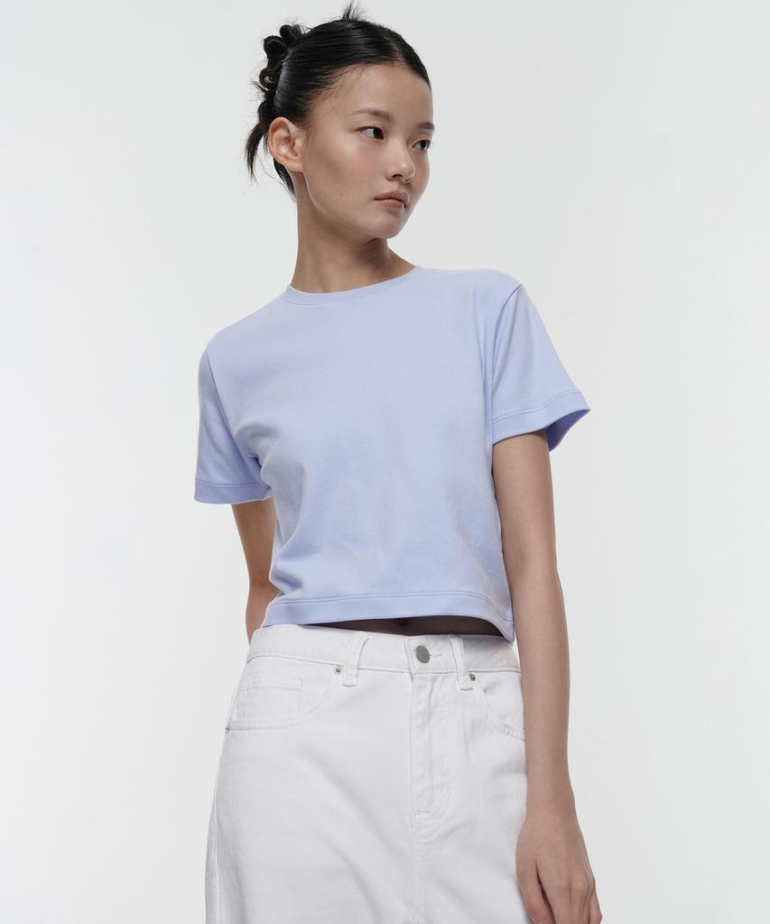 MUSINSA STANDARD WOMAN Women'S Crew Neck Crop T-Shirt [Serenity Blue]