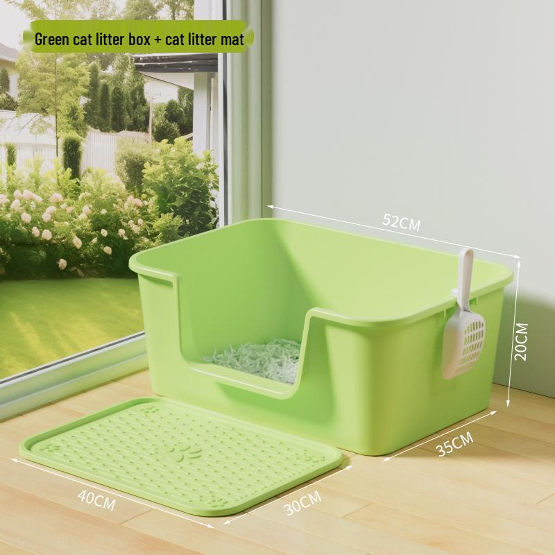 Anti-Splash Open-Top Cat Litter Box with Deodorant for Large Cats