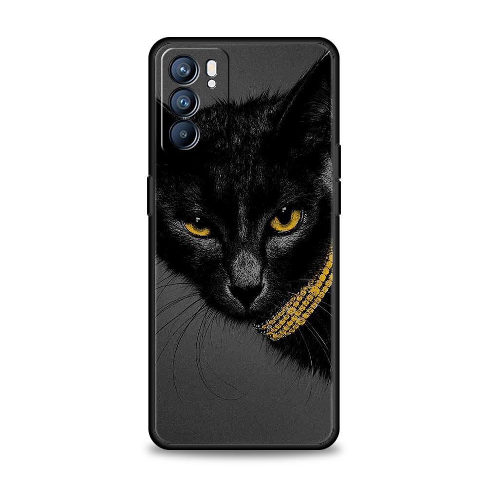 Black Cat Staring Eye Case for Oppo Find X6 Pro X5 A54 A53 A52 A9 A15 A95 A17 A16 A76 A74 A57 A31 A3s Reno8 Reno6 Pro 5G Cover