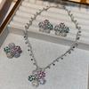 Three-Piece Jewelry Flower Micro-Inlaid Zircon Flower Fashion Vintage High-End Necklace Rhodium-Plated