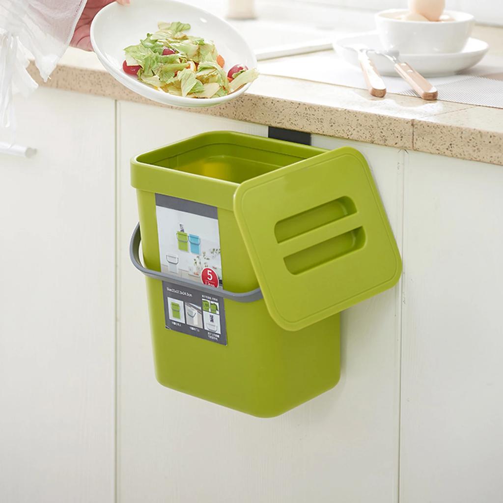 Wall Mounted Hanging Trash Bin for Home Kitchen Cabinet Door with Lid Kitchen Trashs Bin Garbage Cans Counter Bins Trash Can