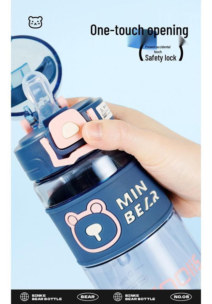 Cool Bear Summer Water Cup: Cute Cartoon Design, Large Capacity Plastic Kettle for Kids & Students