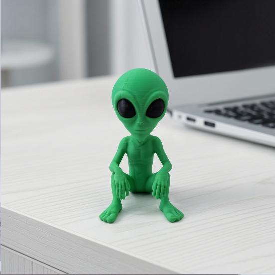 3D Printed Alien Statue, Sci-Fi UFO Alien Sculpture, Funny Sitting Alien Figurine, Creative Ornament for Home Office Desktop Shelf Workstation