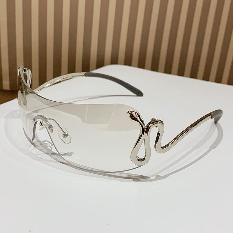 Retro Integrované Sluneční Brýle s Hadem Pro Ženy Mileniální Seniorský Smysl Ochrana proti UV záření Konkávní Tvar Sluneční Brýle