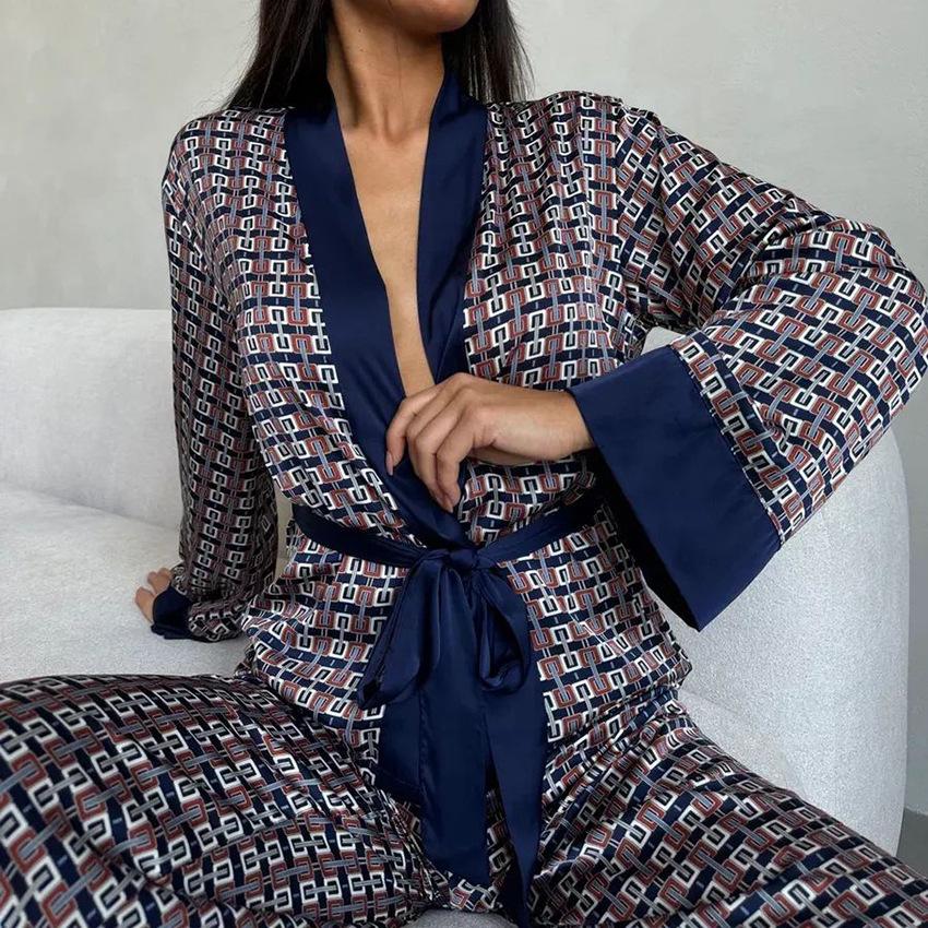 European and American spring and summer new fashion printing comfortable long-sleeved trousers women's pajamas set loungewear