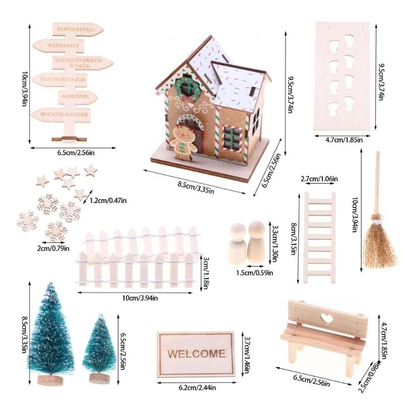 Miniature Wood Doll House Christmas Doll House Assembly Kits with Accessories and Safe LED Lighting for Kids Creative Play