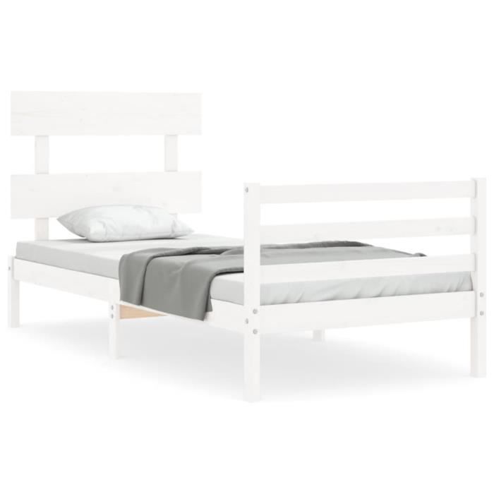 VidaXL Cadre de lit avec tête de lit blanc 90x200 cm bois massif 3195077