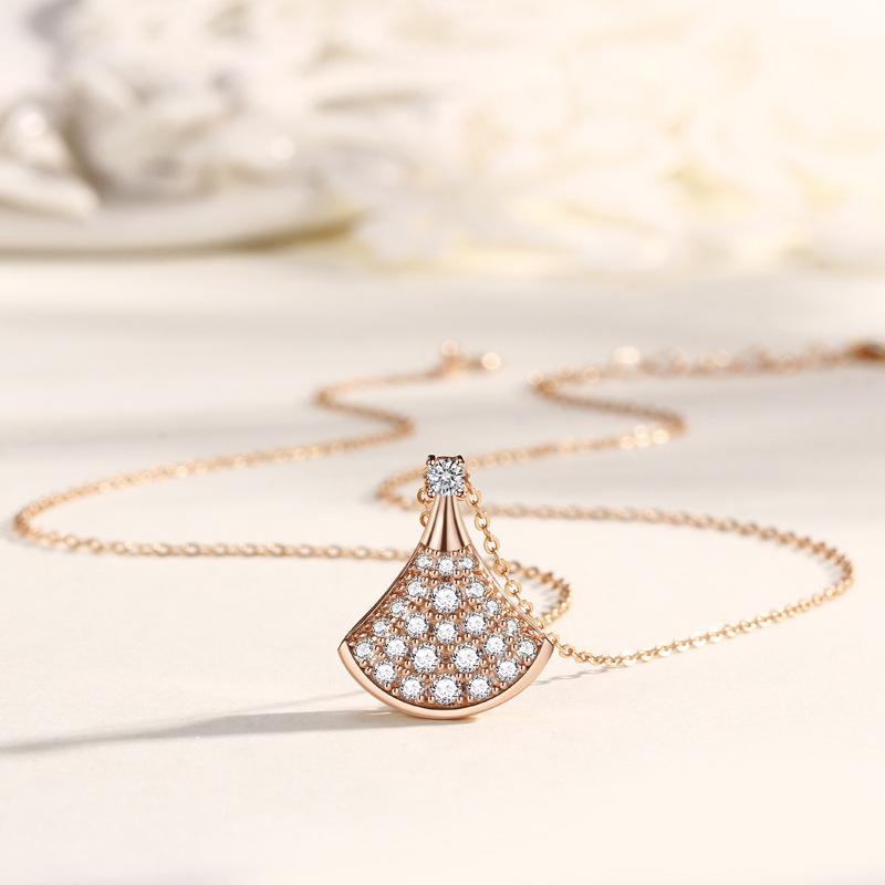 Full Diamond Small Skirt Necklace Female Korean Version Ins Niche Design Pendant Fan Collarbone Chain Sweater Chain