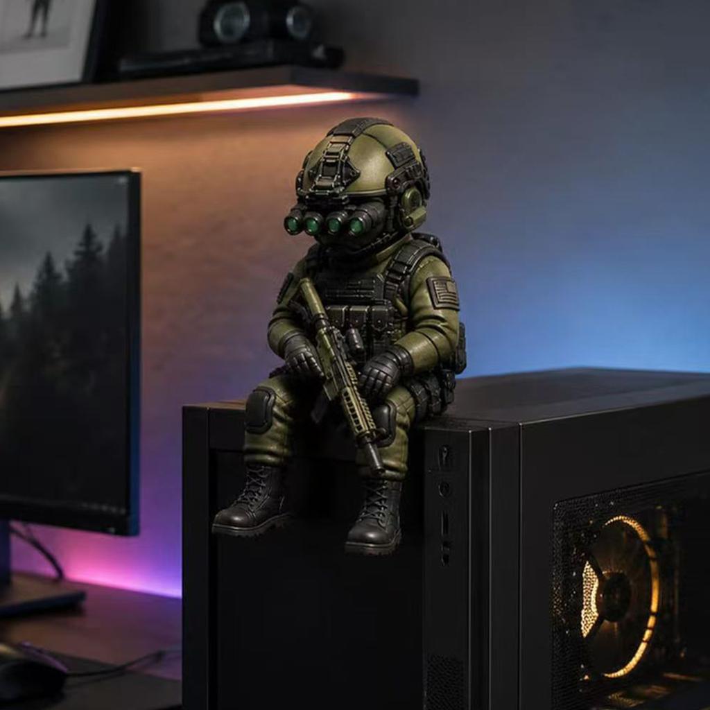 Miniature Tactic Soldier Figurine Small Resin Soldier Sculpture Desk Decor Operator Statue for Monitor/Computer Case/Bookshelf