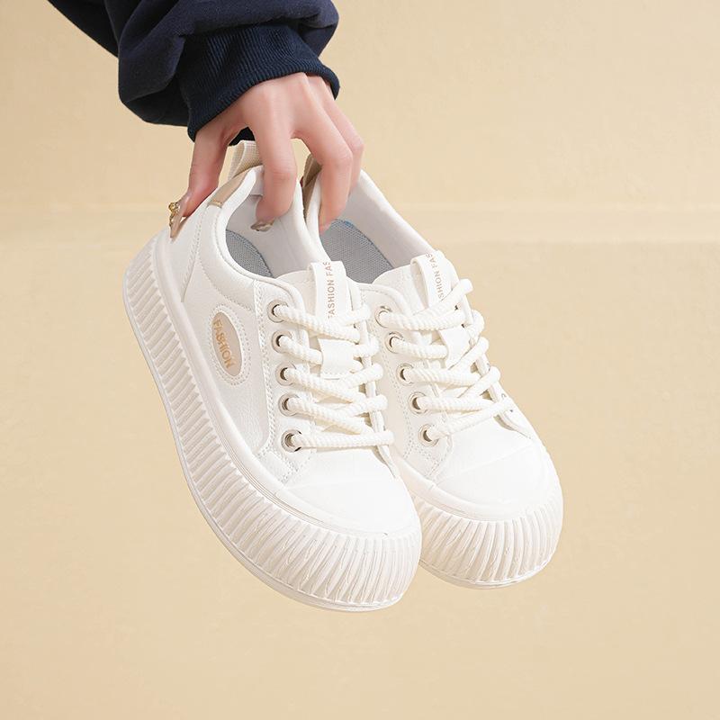 Spring New Leather White Shoes Versatile Thick Soles Show High Student Casual Shoes Sports Shoes Biscuit Shoes Women's