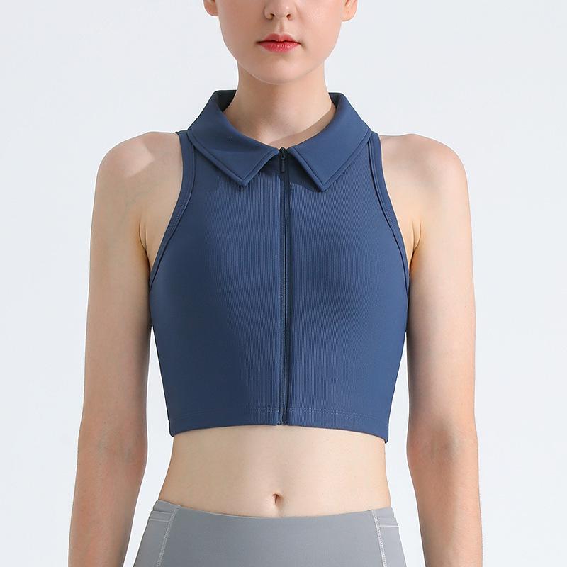 

Женский дышащий ударопрочный бюстгальтер для йоги на молнии спереди и отложным воротником S синий/фиолетовый