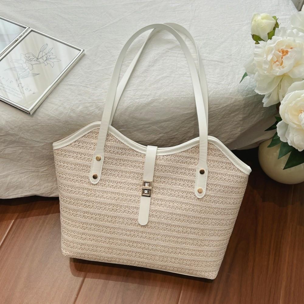 Large-capacity Large-capacity Shoulder Bag Versatile Design Straw Underarm Bag  Market Basket белый