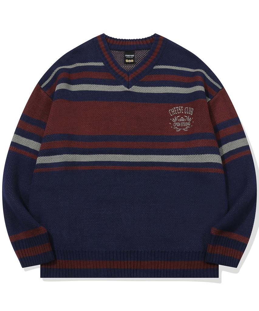 CPGN STUDIO Cheese Club V-Neck Knit Navy