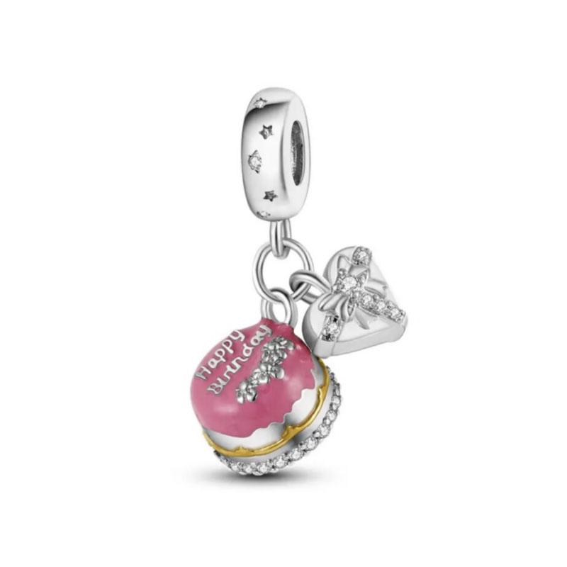 New Copper Air Balloon Charm Happy Birthday Pendant Bead Cake Pendant Fit Original European Bracelet Diy Women
