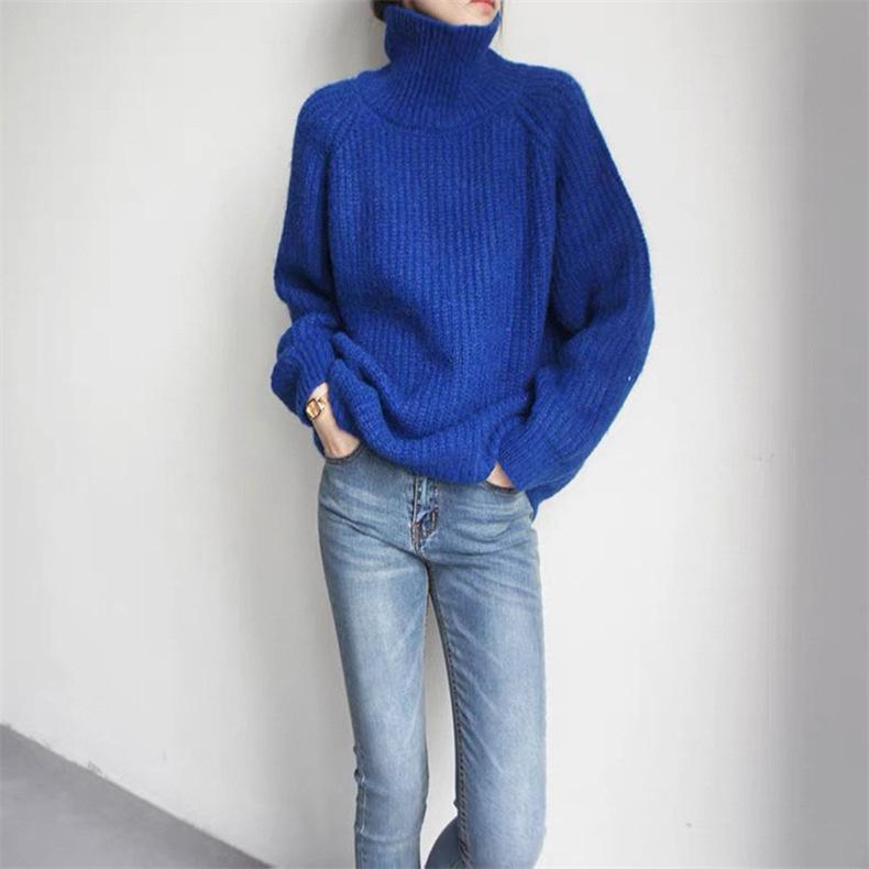 Turtleneck women's loose lazy versatile fashion casual pullover thick stick needle sweater looking thin