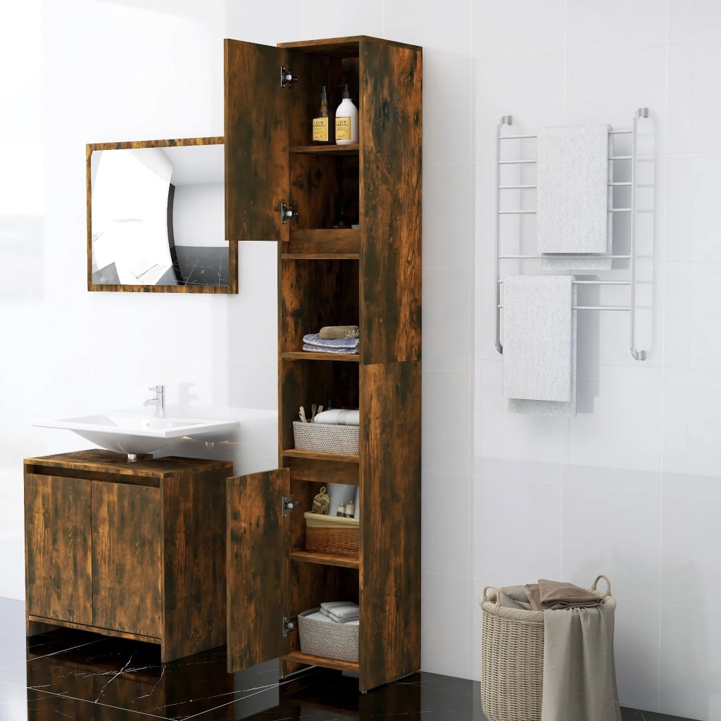 Vidaxl Bathroom Cabinet, Smoked Oak, 30X30X183.5 Cm