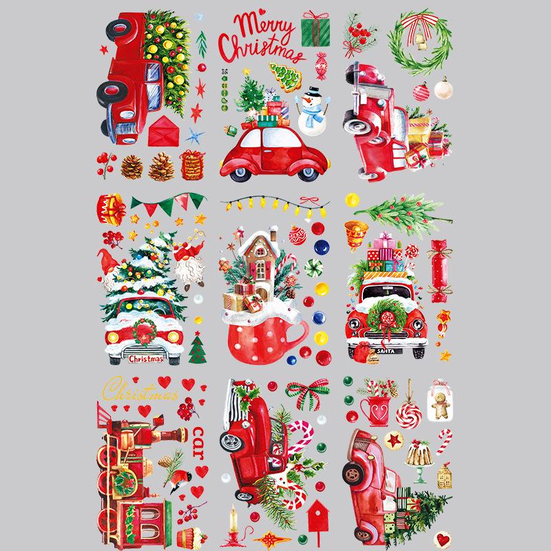 Static Christmas Sticker Showcase Windows Glass Door Sticker Car Snowflake Santa Christmas