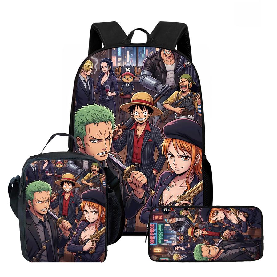 15 Inch 3PCS One Piece School Backpack Set with Lunch Bag Pencil Case Durable Lightweight Unisex Daypack for Boys Girls Age 6-10
