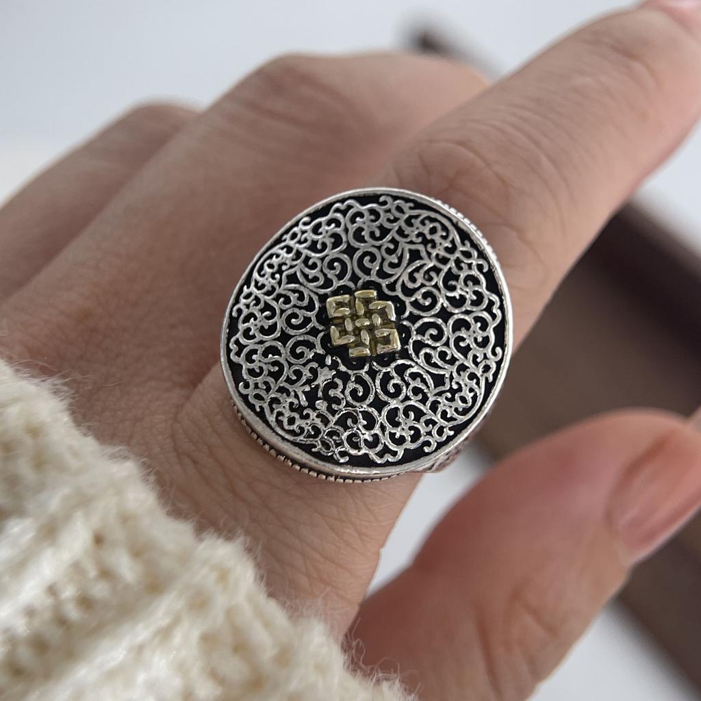 925 Sterling Silver Rings for Women Couple Minimalist Handmade Simple Vintage Pattern Ring Fine Jewelry Gift Prevent Allergy